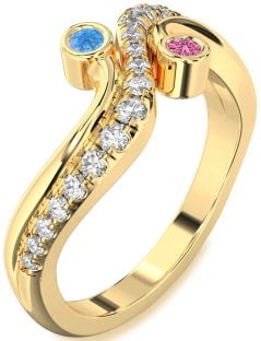 Diamond Gold Silver Round Two Stone Promise Ring