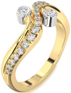 Diamond White Yellow Gold Round Two Stone Ring