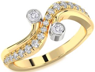Salt & Pepper Diamond Gold Silver Round Two Stone Ring