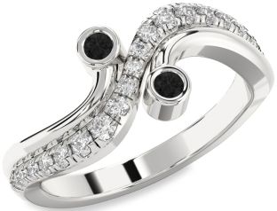 Black Diamond Silver Round Two Stone Ring