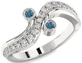 Blue Diamond Silver Round Two Stone Ring