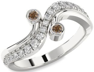 Chocolate Brown Diamond Silver Round Two Stone Ring