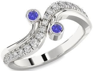 Diamond Tanzanite Silver Round Two Stone Ring