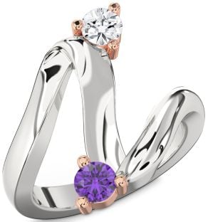 White Rose Gold Round Two Stone Promise Ring