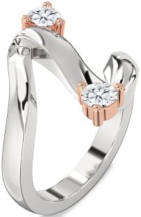 Diamond Silver & 10K Rose Gold Round Two Stone Ring