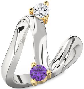 Silver & 10K gold Round Two Stone Promise Ring