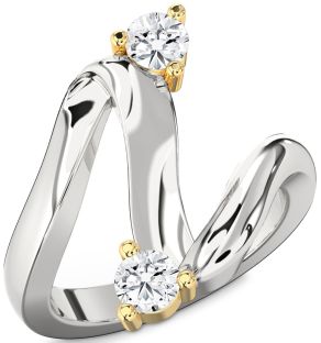 Diamond Silver & 10K gold Round Two Stone Ring