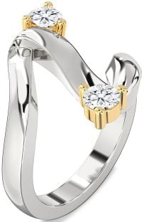 Diamond Silver & 10K gold Round Two Stone Ring