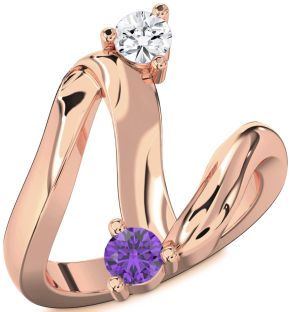 Rose Gold Silver Round Two Stone Promise Ring