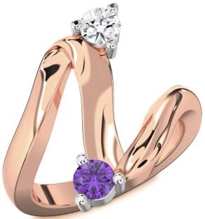 White Rose Gold Round Two Stone Promise Ring