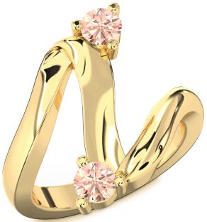 Morganite Gold Silver Round Two Stone Ring