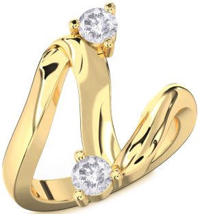 Salt & Pepper Diamond Gold Round Two Stone Ring