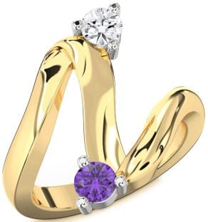 White Yellow Gold Round Two Stone Promise Ring