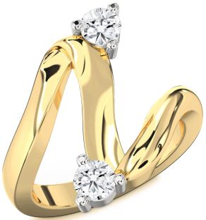 Diamond White Yellow Gold Round Two Stone Ring