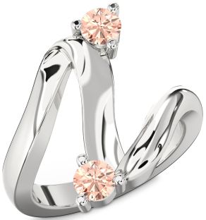 Morganite Silver Round Two Stone Ring
