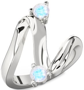 Moonstone Platinum Round Two Stone Ring