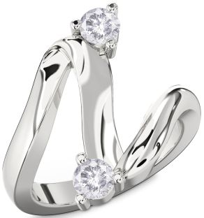 Salt & Pepper Diamond Silver Round Two Stone Ring