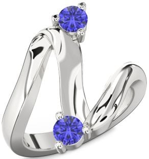 Tanzanite Silver Round Two Stone Ring