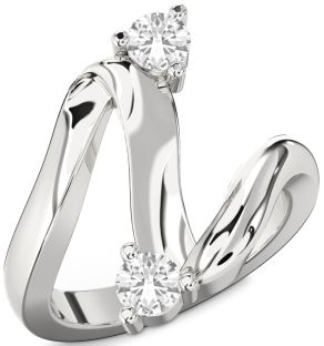 White Sapphire Silver Round Two Stone Ring