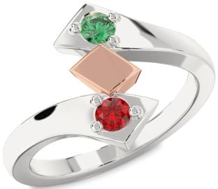 Silver & 10K Rose Gold Round Two Stone Promise Ring