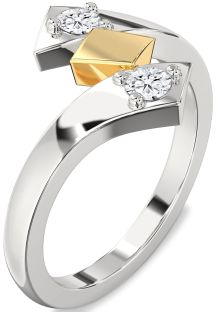 Diamond Silver & 10K gold Round Two Stone Ring