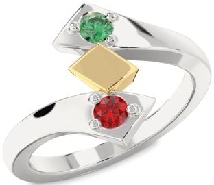 Silver & 10K gold Round Two Stone Promise Ring