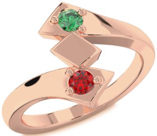 Rose Gold Silver Round Two Stone Promise Ring
