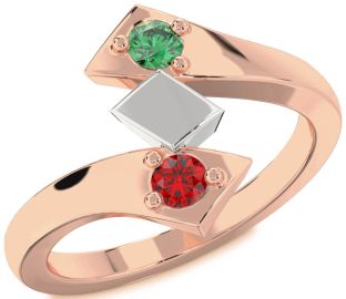 Rose Gold Silver Round Two Stone Promise Ring