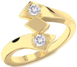 Salt & Pepper Diamond Gold Round Two Stone Ring
