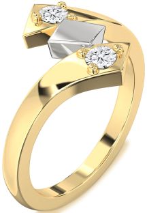 Diamond White Yellow Gold Round Two Stone Ring
