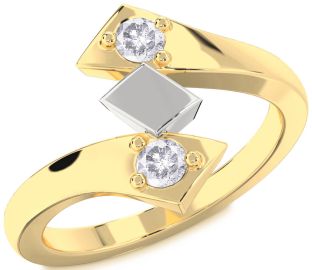 Salt & Pepper Diamond Gold Silver Round Two Stone Ring