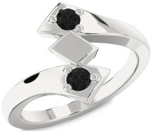 Black Diamond Silver Round Two Stone Ring