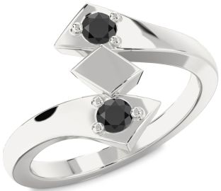 Black Onyx Silver Round Two Stone Ring