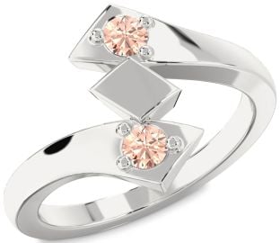 Morganite Silver Round Two Stone Ring
