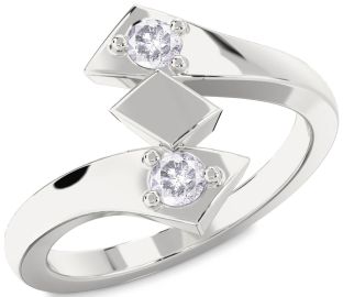 Salt & Pepper Diamond Silver Round Two Stone Ring