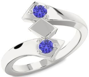Tanzanite Silver Round Two Stone Ring