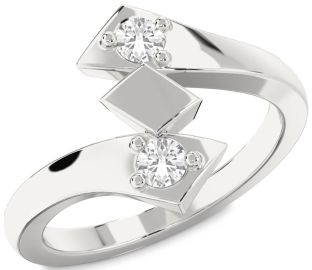 White Sapphire Silver Round Two Stone Ring