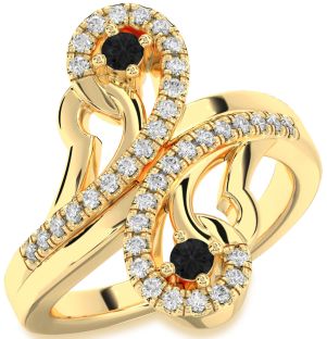 Black Diamond Gold Silver Round Two Stone Ring