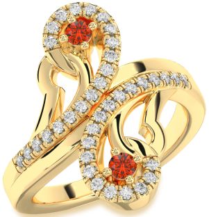 Diamond Fire Opal Gold Round Two Stone Ring