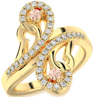 Diamond Morganite Gold Silver Round Two Stone Ring