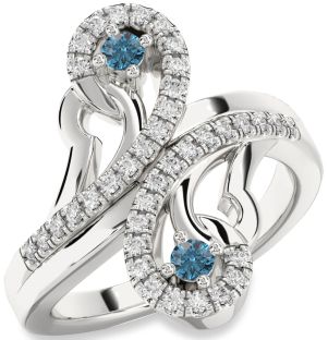 Blue Diamond Silver Round Two Stone Ring