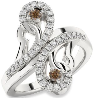 Chocolate Brown Diamond Silver Round Two Stone Ring