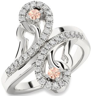 Diamond Morganite Silver Round Two Stone Ring