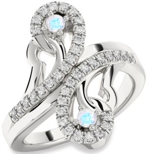 Diamond Moonstone Silver Round Two Stone Ring