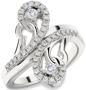 Salt & Pepper Diamond Silver Round Two Stone Ring