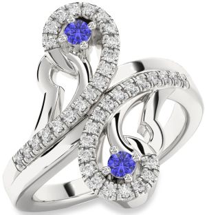 Diamond Tanzanite Silver Round Two Stone Ring