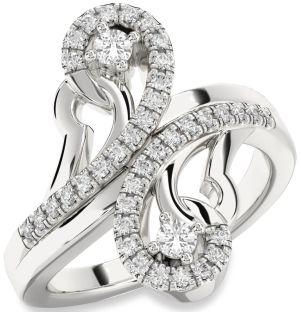 Diamond White Sapphire Silver Round Two Stone Ring