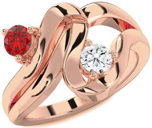 Rose Gold Silver Round Two Stone Promise Ring