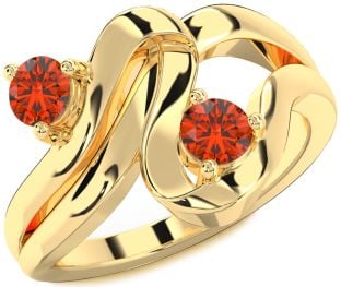 Fire Opal Gold Silver Round Two Stone Ring