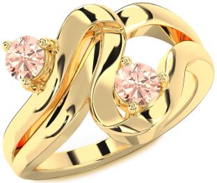 Morganite Gold Silver Round Two Stone Ring